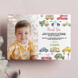 交通機関の誕生日パーティーの写真の感謝カード サンキューカード