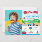 交通機関の誕生日写真招待状 男の子 招待状 (正面)