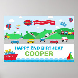 交通機関の誕生日男の子の背景大きなバナー ポスター