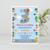 交通機関の3歳誕生日パーティー招待状 招待状 (スタンド正面)