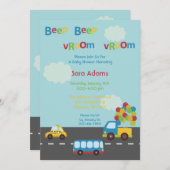 交通機関車バス5x7ベビーシャワーの招待状 招待状 (正面/裏面)