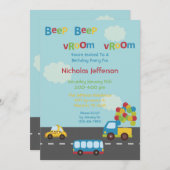 交通機関車5x7の誕生日のパーティの招待状 招待状 (正面/裏面)