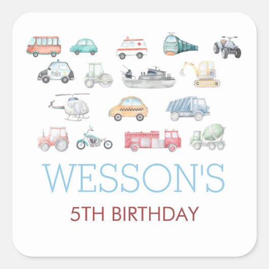 交通誕生日ステックラシックカーRound Sti スクエアシール (正面)