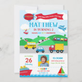 交通誕生日フォト招待状ボーイ 招待状 (正面)