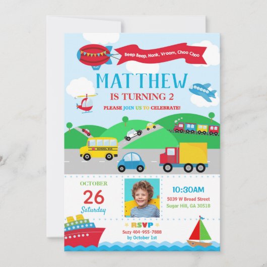 交通誕生日フォト招待状ボーイ 招待状 (正面)