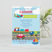 交通誕生日招待状ボーイ車 招待状 (スタンド正面)