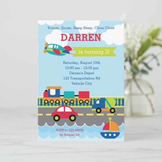 交通誕生日招待状ボーイ車 招待状 (スタンド正面)