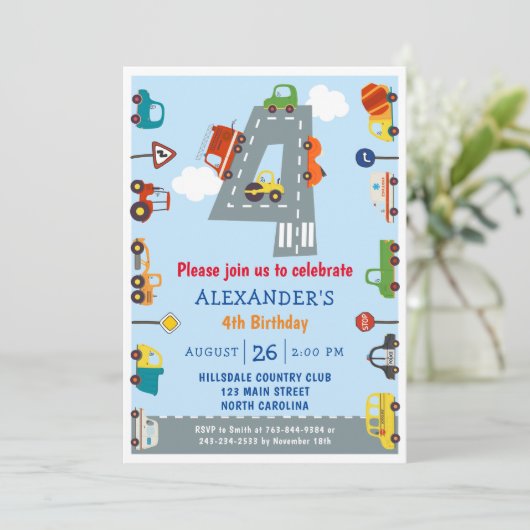 交通4th誕生日パーティの招待状 招待状 (スタンド正面)