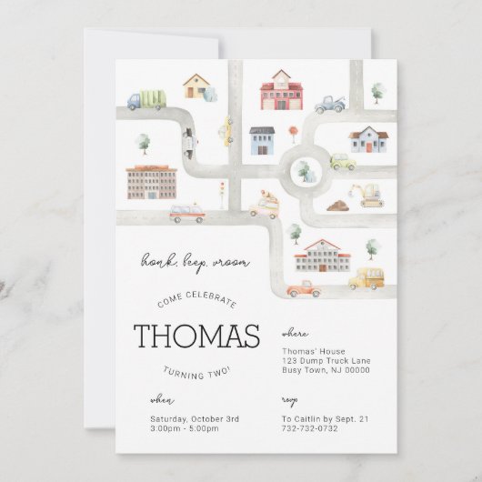 交通 誕生日 招待状 (正面)