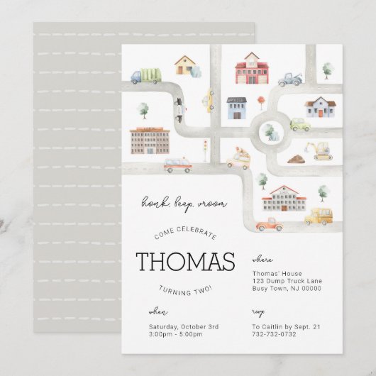 交通 誕生日 招待状 (正面/裏面)