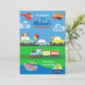 交通、輸送少年の誕生日招待状。 招待状 (スタンド正面)