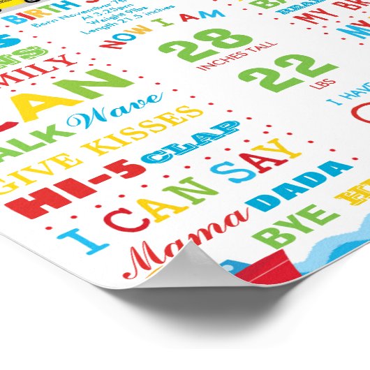 交通 1歳 誕生日 マイルストーン 出生統計 ポスター (角)