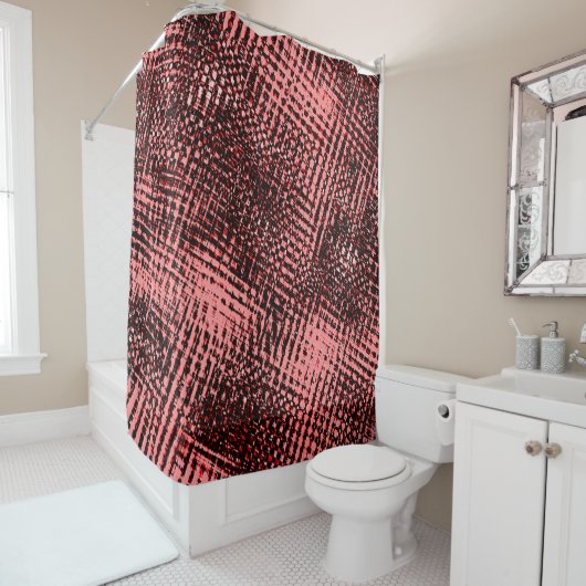 交錯ぼやけ色、桃またはサーモン色 シャワーカーテン (インサイチュ)