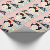 京都のブロケード、女性4つの葉-冬の日本人の ラッピングペーパー (角)