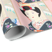 京都のブロケード、女性4つの葉-冬の日本人の ラッピングペーパー (ロールコーナー)