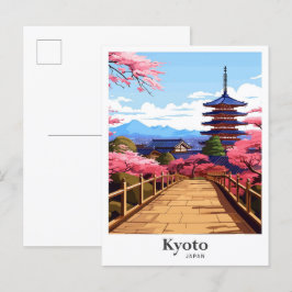京都ヴィンテージ旅行ポトレイトイラストレーション ポストカード