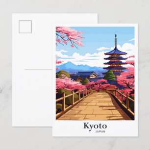 京都ヴィンテージ旅行ポトレイトイラストレーション ポストカード