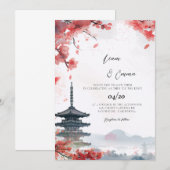  京都伝統的な風景の結婚式 招待状 (正面/裏面)