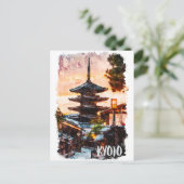 京都寺院水彩画 – 日本美術 ポストカード (スタンド正面)