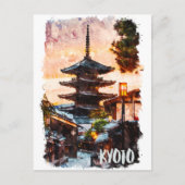 京都寺院水彩画 – 日本美術 ポストカード (正面)