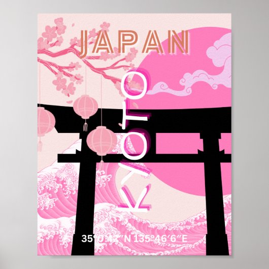 京都日本ピンクの旅行アート ポスター (正面)