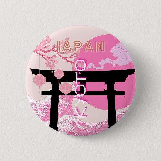 京都日本ピンクの旅行アート 缶バッジ (正面)