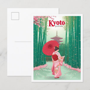 京都日本ヴィンテージ芸術旅行イラストレーション ポストカード
