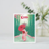 京都日本ヴィンテージ芸術旅行イラストレーション ポストカード (スタンド正面)