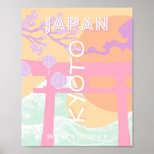 京都日本旅行アートオレンジパステルアート ポスター