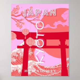 京都日本旅行芸術ピンクレトロ旅行芸術 ポスター