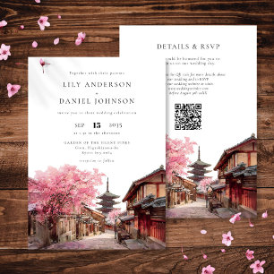 京都日本水彩QRコードウェディング 招待状