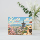 京都 - 日本 帽子をかぶった女性 トラベル ポストカード (スタンド正面)