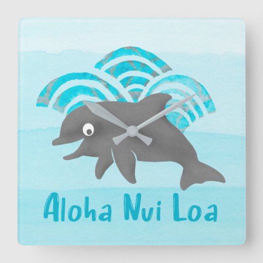 京（けい）木（き）水彩イルカウブエンジニア スクエア壁時計 (正面)