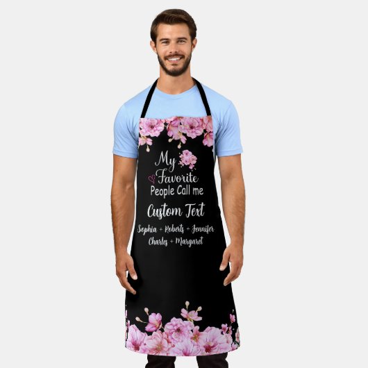 人々お気に入りのが私を名前をカスタムすると呼ぶ |ピンクの花 エプロン (着用した状態)