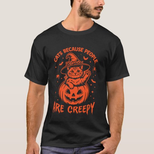 人々がクリーピーだから猫 猫魔女ハロウィン Tシャツ (正面)