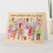 人々がハッピーバースデーを願う笑顔の風刺 カード (正面)