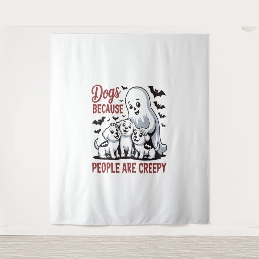 人々が不気味なハロウィーンを持っているので犬 タペストリー (正面)