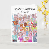 人々が別れの挨拶をしている風刺画 カード (黄色い花)