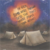 人々が避難所を訪問するラファ爆弾ステッカー シール (正面)