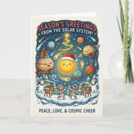 人々と一緒に幻想的な太陽系のクリスマスパーティ カード