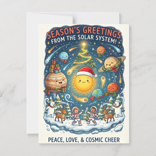 人々と一緒に幻想的な太陽系のクリスマスパーティ マグネット招待状 (正面)