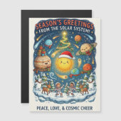 人々と一緒に遊び心あふれる太陽系のクリスマス パーティ マグネット招待状 (正面/裏面)