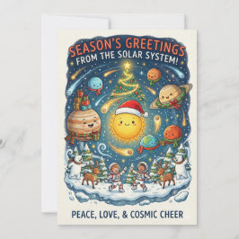 人々と楽しむファンタジーな太陽系クリスマスパーティー カード