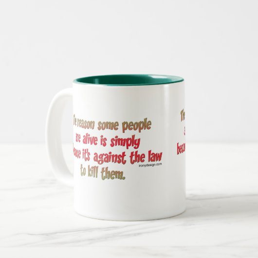 人々のおもしろいで皮肉なことわざ ツートーンマグカップ (正面左)