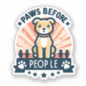 人々の前に歩く可愛い犬の恋人ビニールシール シール (正面)
