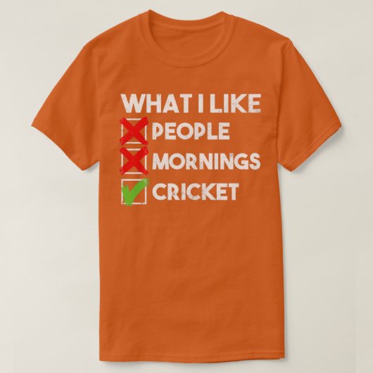 人々の朝クリケットが好きおもしろい Tシャツ (デザイン正面)