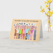 人々の漫画の新生児おめでとう カード (黄色い花)