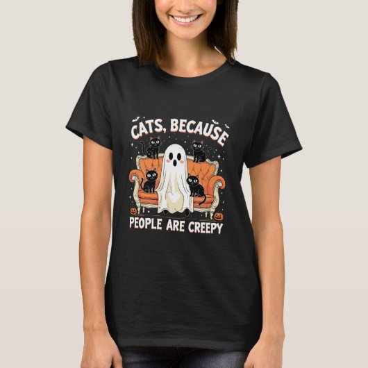 人々はクリーピーで面白いハロウィンだから猫 Tシャツ (正面)