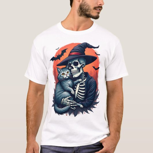 人々は気持ち悪いから猫 ハロウィン スケルトン Tシャツ (正面)
