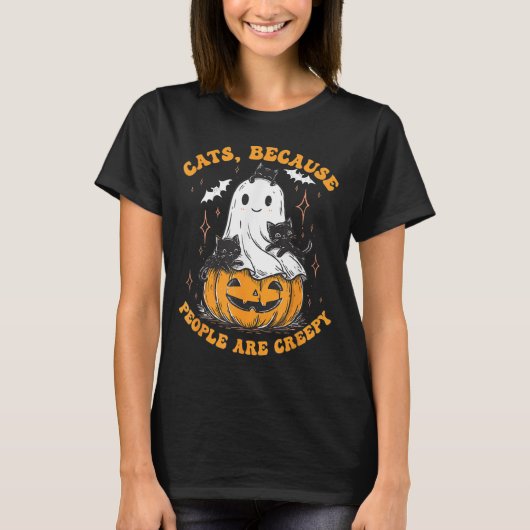 人々は気持ち悪いから猫 ハロウィン 黒猫 Tシャツ (正面)